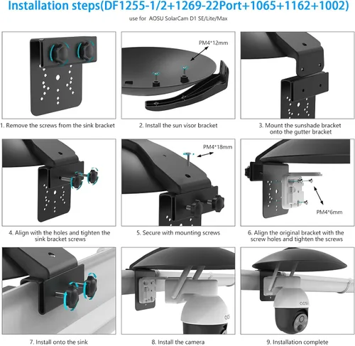 Vista 7 de HOLACA Cubierta universal para cámara PTZ y cubierta de sombra de lluvia solar para cámaras de seguridad AOSU ANSQUE Eufy SEHMUA Tapo Cinnado
