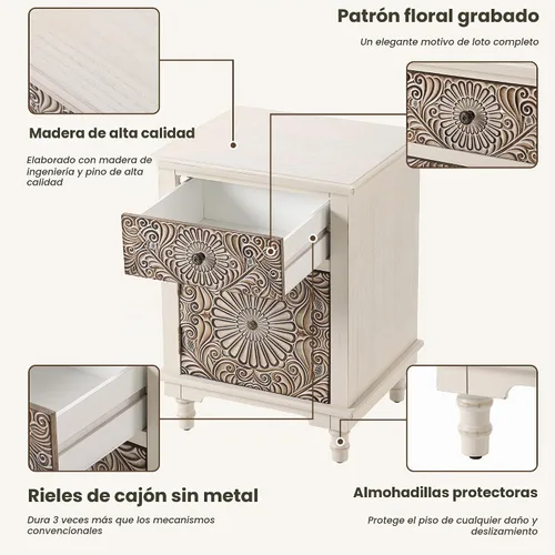 Vista 4 de COSIEST - Cómoda de acento con 2 cajones, pequeño baúl de acento vintage con 4 patas de madera, mesa auxiliar independiente para bufé, mesita
