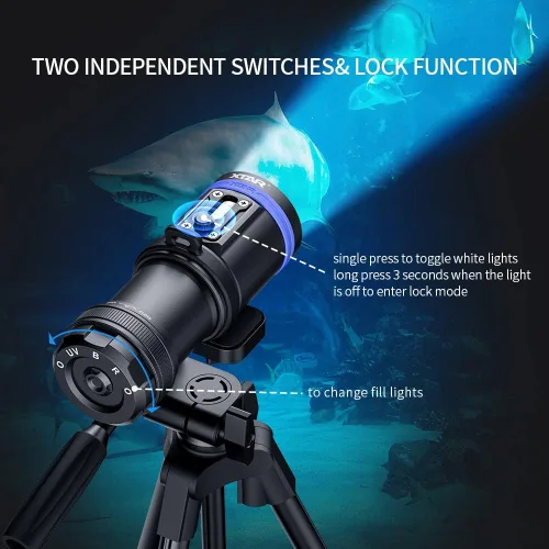 Vista 2 de XTAR D30 4000 Lumen Buceo Linterna de Buceo Luz de Video LED multicolor, Luz subacuática de 328.1 ft de Fotografía de Buceo con Función de Bloqueo