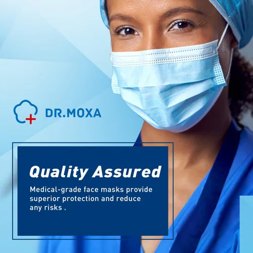 Vista 6 de DR.MOXA Paquete de 50 mascarillas desechables de grado médico de 3 capas para protección, color azul Cómodo, suave, transpirable