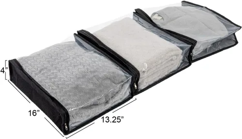 Vista 3 de Household Essentials Bolsas de almacenamiento para suéter con cremallera para debajo de la cama con panel de visión transparente, juego de 3