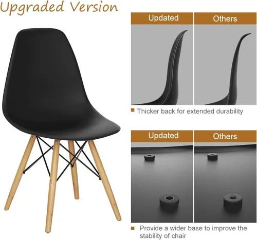 Vista 3 de ERGOMASTER DSW - Juego de 4 sillas de comedor modernas premontadas con patas de madera resistentes, sillas de plástico Shell Lounge para comedor