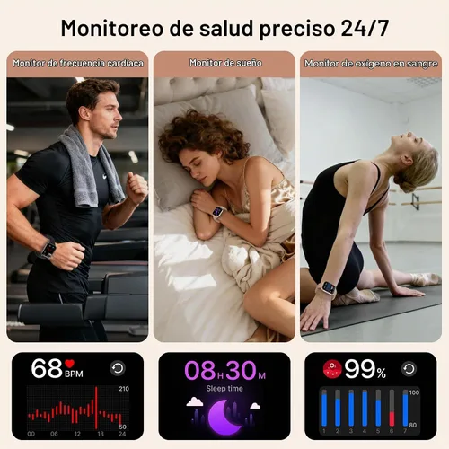 Vista 3 de Relojes inteligentes para mujeres y hombres, batería de 1000 mAh, compatible con Android y iPhone, relojes inteligentes HD de 1.83 pulgadas con Negro