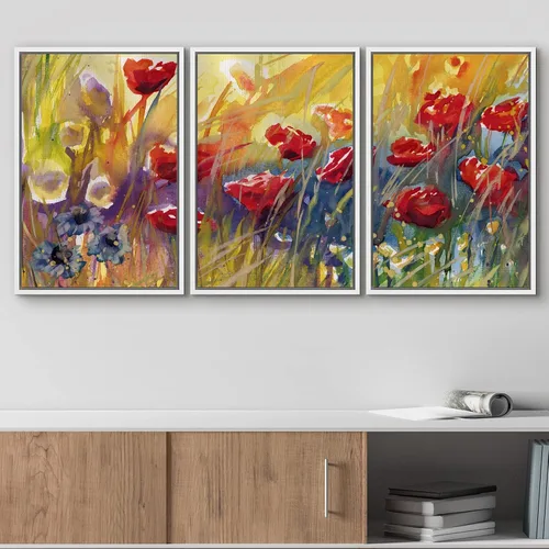 Vista 131 de wall26 Lienzo enmarcado para pared, juego de arte de acuarela pastel, paisaje rural, ilustraciones con formas abstractas, arte moderno, decorativo