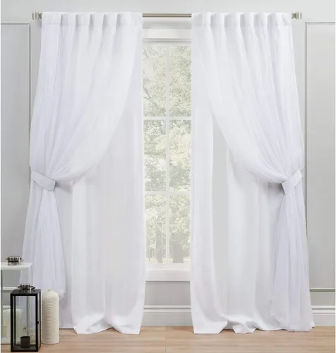 Vista 11 de EXCLUSIVE HOME Catarina - Par de paneles de cortinas en capas sólidas para oscurecer la habitación, opacas y transparentes, pestañas Gris nube