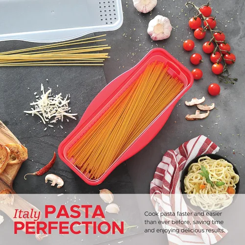 Vista 3 de Tafura Cocedor de Pasta para Microondas con Sistema de Doble Colado, Cocedor de Espaguetis para Microondas con Escurridor, Regalo de Dormitorio