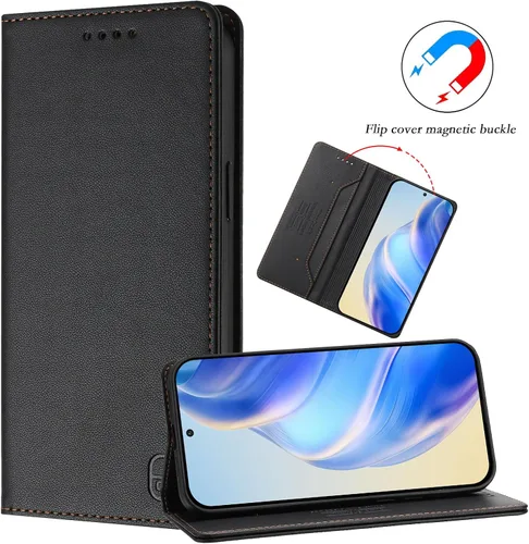 Vista 4 de Funda compatible con Realme P1 5G, compatible con Realme 12 4G / 12 Plus 5G / 13 4G Funda magnética con tapa negra
