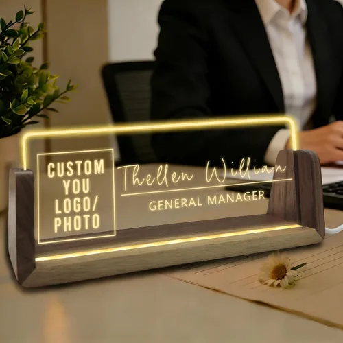 Vista 11 de Placa de nombre de escritorio personalizada con luz acrílica para escritorio, regalos de oficina personalizados para jefes, compañeros de trabajo