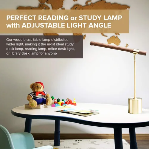 Vista 3 de Lámpara de Mesa Moderna Banker Slim - Luz de Escritorio LED - Lámpara de Madera y Latón - Lámpara de Mesa Ajustable - Lámpara de Escritorio de Siglo