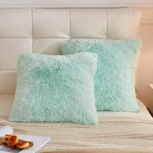 Vista 33 de LIFEREVO Paquete de 2 fundas de almohada de piel sintética, serie de lujo decorativa para el hogar de felpa peluda, funda de almohada peluda súper