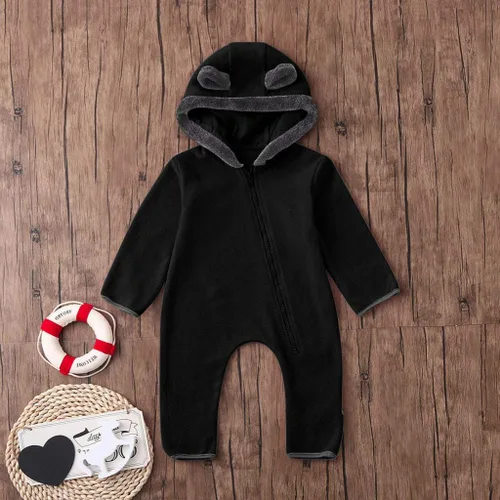Vista 8 de Sudadera con capucha para bebés y niñas, ropa de forro polar con orejas de dibujos animados (negro, 6-12 meses)