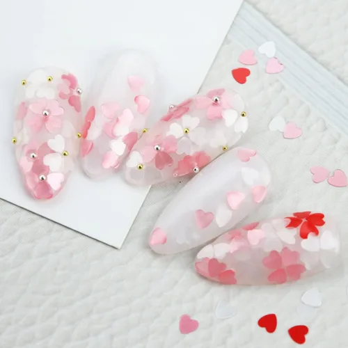 Vista 6 de Calcomanías de uñas con purpurina en forma de corazón 3D, diseño brillante para decoración de uñas acrílicas, dijes, decoración de uñas, accesorios