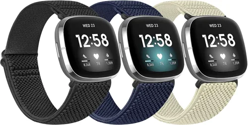Vista 12 de Paquete de 3 correas elásticas de nailon compatibles con Fitbit Versa 4/Versa 3/Sense 2/Sense, suave, ajustable, transpirable, correas de repuesto