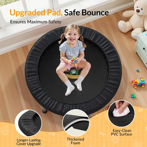 Vista 7 de BCAN SP1 36'' Kids Toddler Trampoline Indoor, Foam Handle FED Fitness Negro