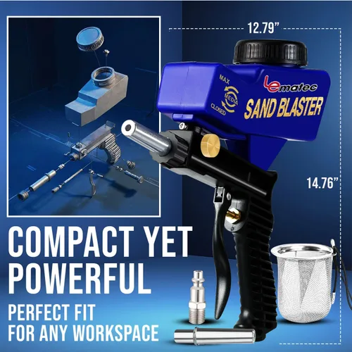 Vista 6 de LE LEMATEC Kit de Pistola Arenadora para Compresor de Aire - Arenadora Portátil para Eliminación de Pintura y Óxido, Metal, Madera, Preparación