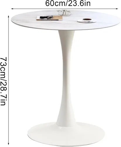 Vista 7 de HM&DX Mesa de comedor redonda con parte superior de mármol sintético y base de pedestal, moderna mesa de ocio para bar, mesa auxiliar de espacio