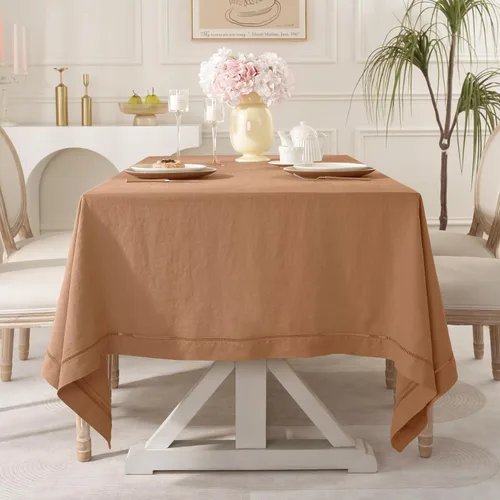 Vista 5 de Linen World - Mantel de lino de otoño de 90 x 60 pulgadas, mantel rectangular lavable de lino francés para comedor, al aire libre, bodas