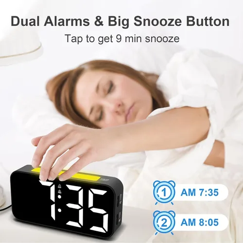 Vista 4 de Topski Reloj despertador ruidoso para dormitorios que duermen pesados, reloj digital con luz nocturna, pantalla grande, alarma doble, repetición