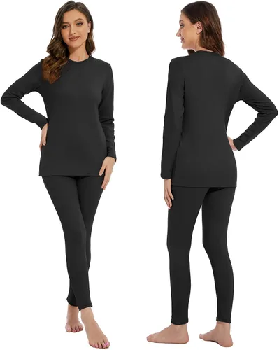 Vista 3 de Zando Conjunto de ropa interior térmica pesada para mujer, con forro polar, pantalones largos para mujer, capa base, ropa térmica de invierno
