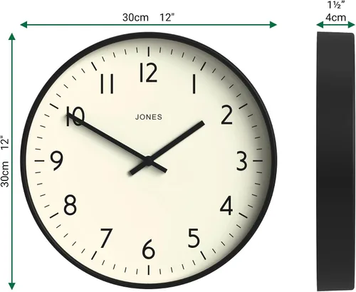Vista 3 de JONES CLOCKS® Reloj de estudio Reloj de pared redondo moderno 12 Negro
