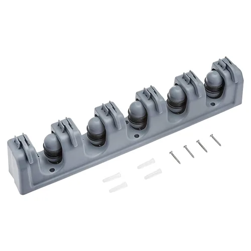 Vista 4 de Amazon Basics Organizador de almacenamiento rectangular resistente de montaje en pared para escobas, fregonas o herramientas con ganchos y ranuras