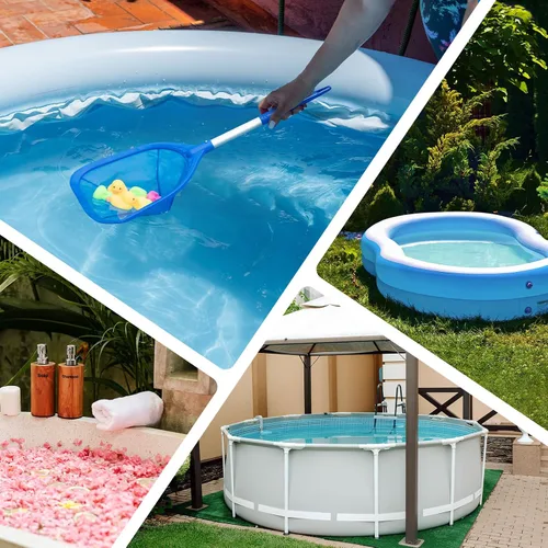 Vista 7 de Mowend Red de desnatador de piscina de 26.8 pulgadas, red de rastrillo de hojas con poste de aluminio fino para limpieza rápida de estanques Azul