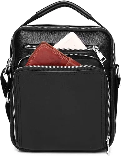 Vista 2 de KPYWZER Bolso de hombro de cuero genuino para hombres pequeños, bolso de mensajero, bolso bandolera bandolera para hombre para negocios