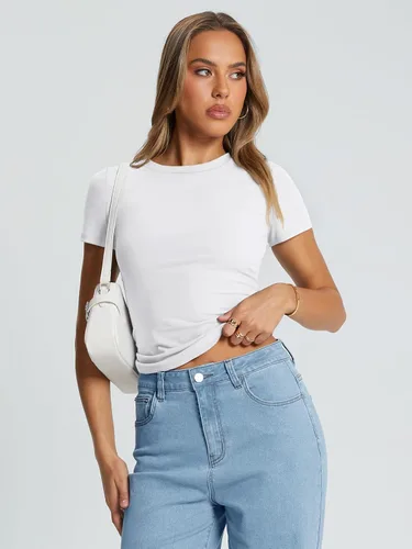 Vista 5 de Trendy Queen - Camisetas básicas para mujer, camisetas de verano, manga corta, ajustadas, linda ropa de entrenamiento para gimnasio