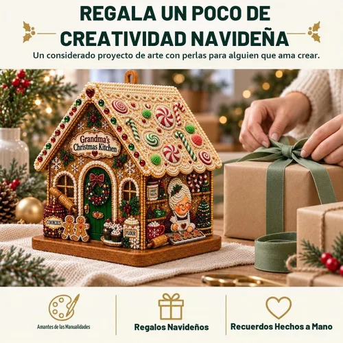 Vista 7 de Kit de pintura de diamante de casa de Navidad 3D para adultos, arte