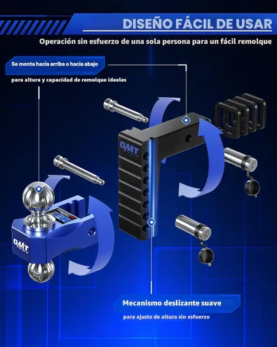 Vista 5 de OMT - Enganche de remolque ajustable, receptor de 2 pulgadas, enganche de Negro-Azul