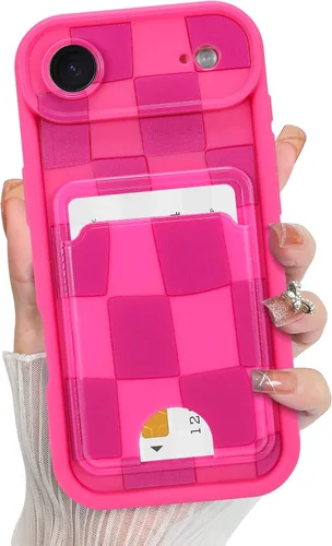 Vista 12 de KANGHAR Compatible con iPhone 13 Funda, Cartera de Silicona a Cuadros con Bonito Patrón, Tarjetero y Protección de Cámara, Suave, Delgada, a Prueba