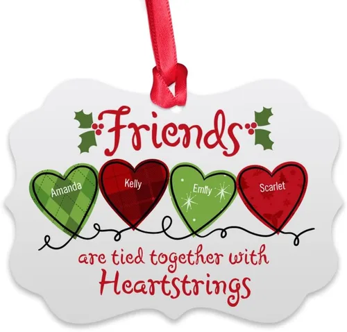 Vista 7 de Gossby Adorno de Navidad personalizado con texto en inglés «Friends», regalo de Navidad personalizado para mujeres con nombres, adorno de mejor
