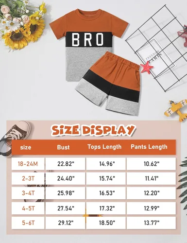Vista 8 de Ribabz Ropa para niños pequeños, ropa de verano con estampado de letras y pantalones cortos, conjunto de 2 piezas