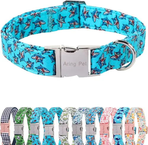 Vista 312 de Aring Pet Collar de algodón, ligero y ajustable, con hebilla de liberación rápida, para perros pequeños, medianos y grandes, para cachorros, S, Hoja