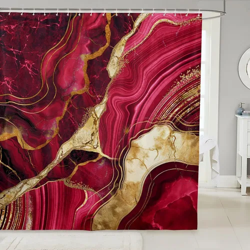 Vista 8 de Erosebridal Cortina de ducha de mármol negro, 72 pulgadas de ancho x 72 pulgadas de largo, juego de baño con grietas doradas, tela de textura