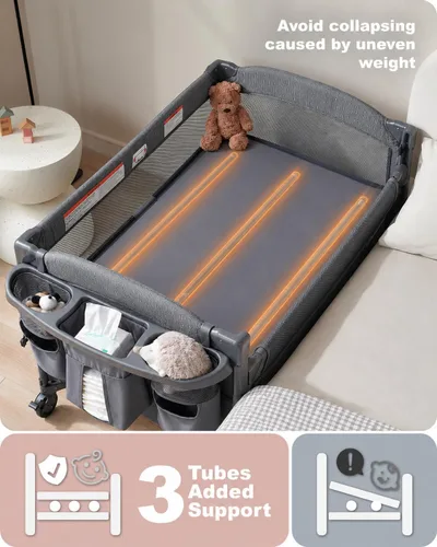 Vista 3 de Cuna de bebé 4 en 1, cama de noche, corral, cambiador Gris-Carbón