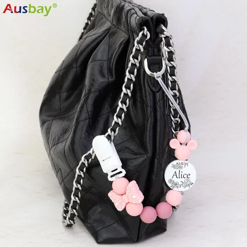 Vista 2 de Clip de silicona para chupete, juegos de soporte para chupete para niños y niñas, adorables clips personalizados para chupete de ratón, se adapta a
