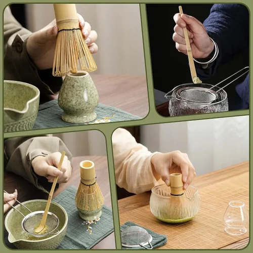 Vista 7 de Juego de 6 batidores de matcha, kit de herramientas de fabricación de matcha ceremonial japonés para batidor de bambú, cuchara de matcha, cuchara