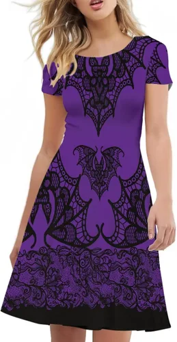 Vista 3 de Youngerbaby Cool Maid - Vestido de Halloween para mujer, vestido midi de verano, vestido casual con vuelo, para festivales