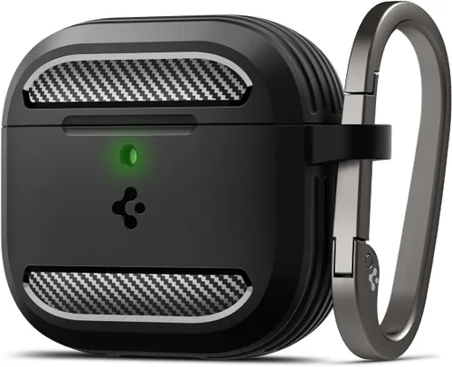 Vista 7 de Spigen Rugged Armor - Funda diseñada para AirPods Pro de 2ª generación 2022/2023 (cable USB-C/Lightning) con mosquetón, color negro mate