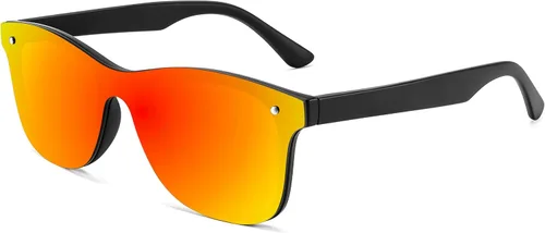 Vista 18 de FEISEDY Gafas de sol reflexivas de una pieza sin montura de moda con lentes de sol reflectantes B4155