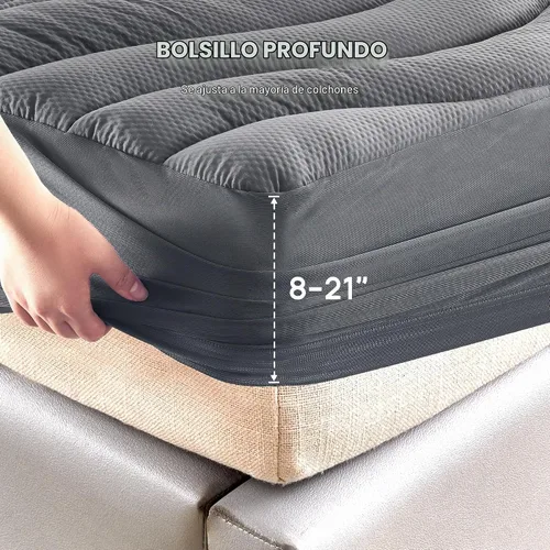 Vista 3 de SLEEP ZONE Protector de colchón impermeable tamaño Twin, almohadilla de colchón para dormitorio universitario, funda de colchón esponjosa, 39 x 75