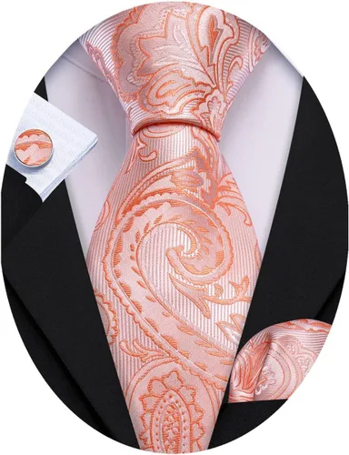Vista 92 de Barry.Wang - Juego de corbata de seda para hombre, diseño de cachemira, pañuelo y gemelos de bolsillo