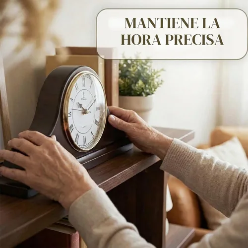 Vista 2 de Reloj de Repisa a Batería - Reloj de Repisa de Madera - 15x7.5 pulgadas - Silencioso, Hecho de Madera Real y Fácil de Leer - para Decoración de Sala