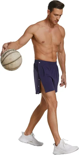 Vista 5 de Deyeek Pantalones cortos para hombre, pantalones cortos de recuperación de rodilla con bolsillos para hombre, adaptativos, posteriores a la cadera