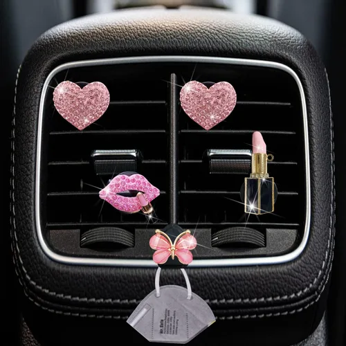 Vista 2 de Bling Heart 4 Piezas Clips de Ventilación de Labios Rosados + Gancho para Máscara de Mariposa
