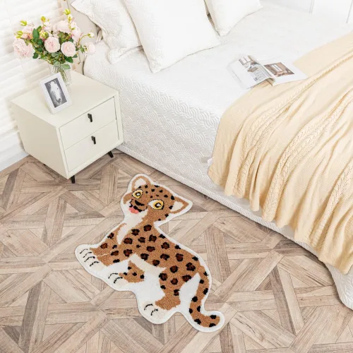 Vista 5 de Divertida alfombra de baño de leopardo marrón para baño, bonita alfombra de baño de dibujos animados de leopardo, antideslizante, absorbente