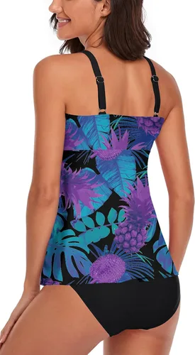 Vista 3 de Omichic Trajes de baño tankini para mujer, de dos piezas, blusa tipo tankini modesta con parte inferior de bikini