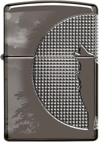 Vista 2 de Encendedores Zippo Lobo Armadura Negro Hielo Lobo Luna Diseño