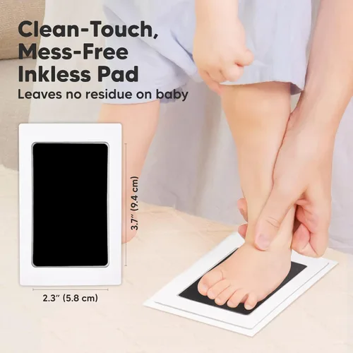 Vista 3 de Kit de huellas de bebé sin tinta, 3 almohadillas negras de impresión sin tinta de secado instantáneo + 6 tarjetas de impresión, kit de huellas